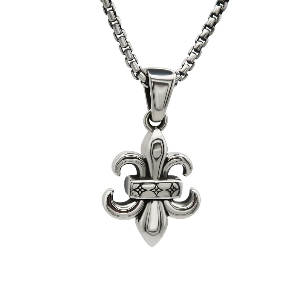 2mm Box Chain & Fleur-de-Lis Pendant Set